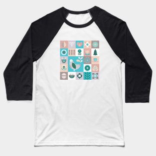 Scandinavian Soft Muted Midcentury Modern Birds And Flowers Baseball T-Shirt